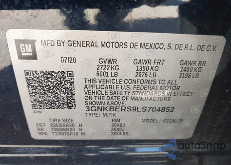 2020 Chevrolet Blazer Fwd Rs from USA, damaged, VIN 3GNKBERS9LS704853